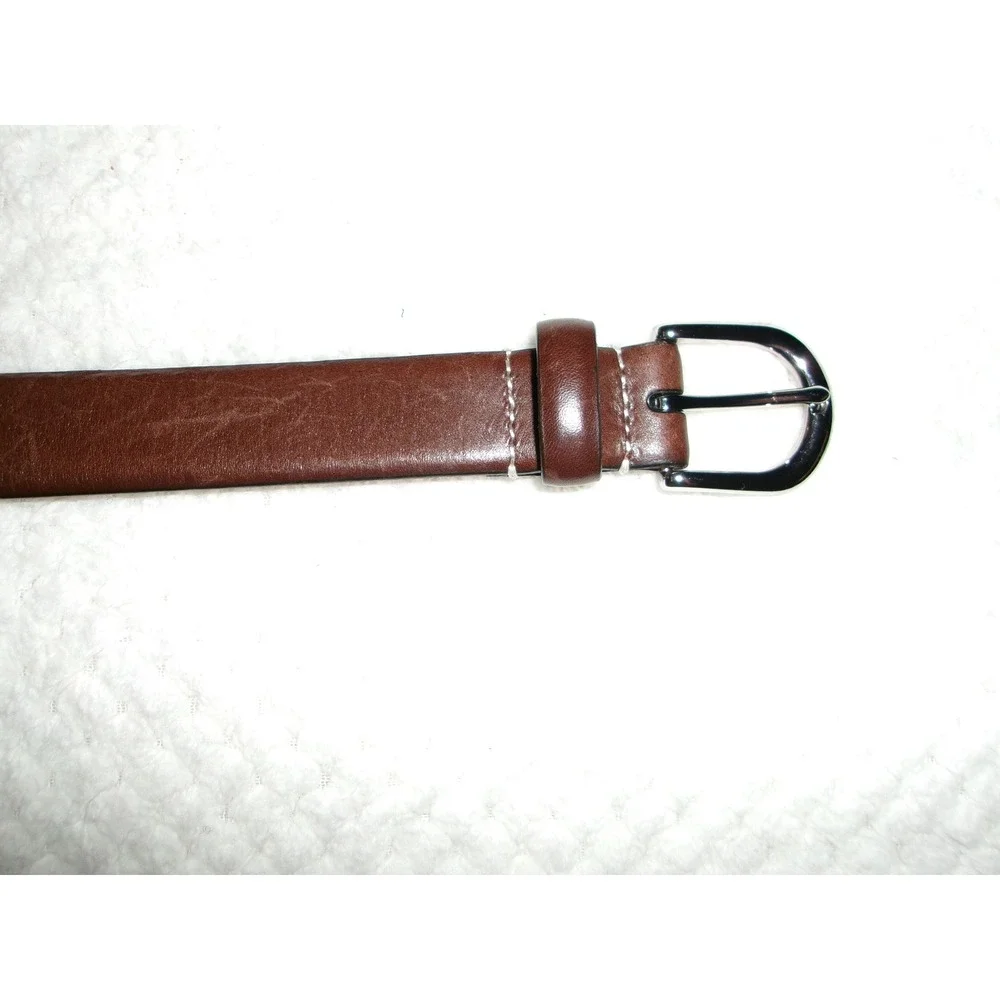 J.Crew Mens 38 Leather Belt Brown Italian Leather Silver Buckle K0966